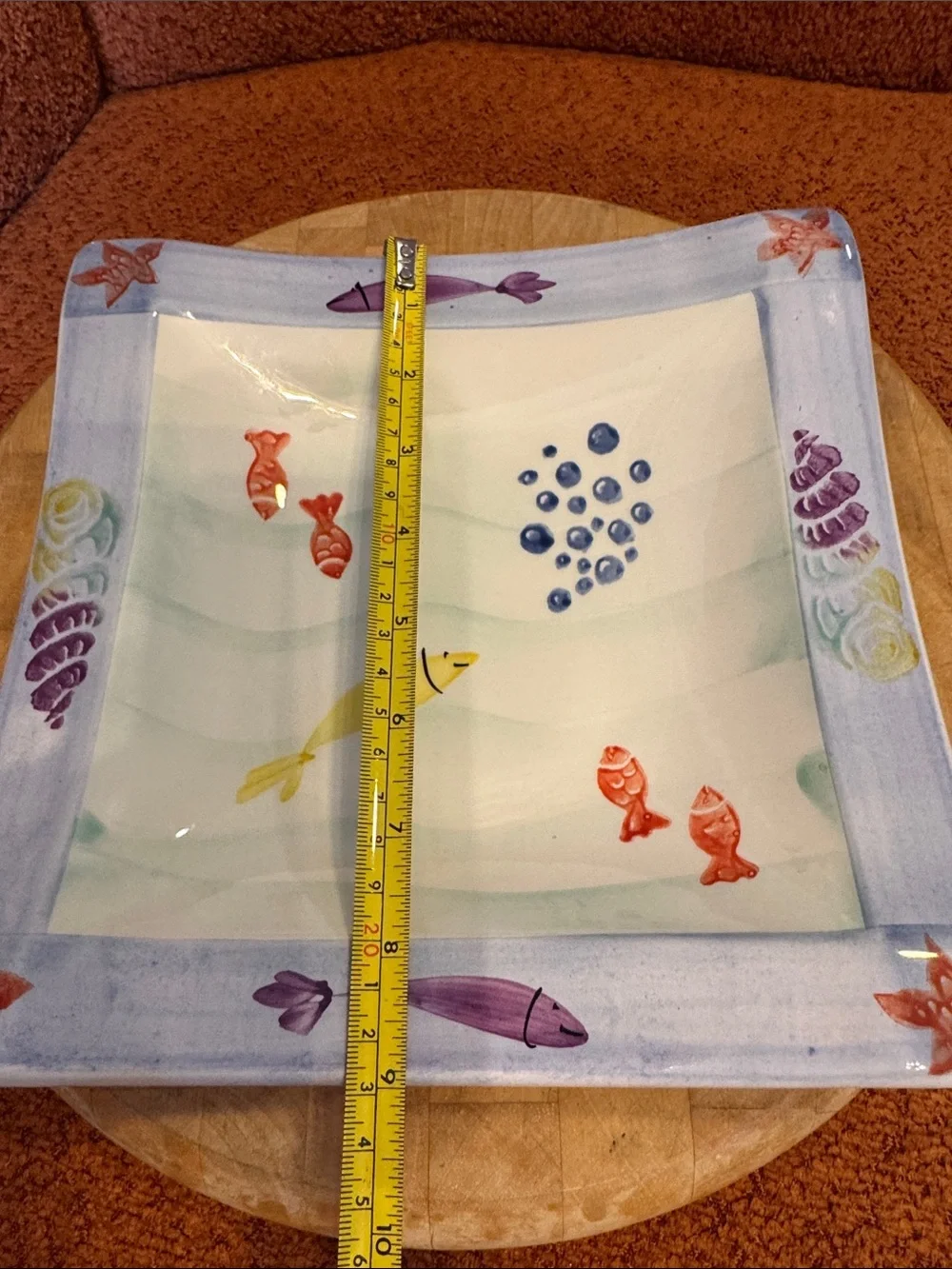 Italian Hand-Painted Ceramic Fish Serving Bowl - Blue, Yellow & Red